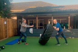 Tyre exercise in outdoor gym area